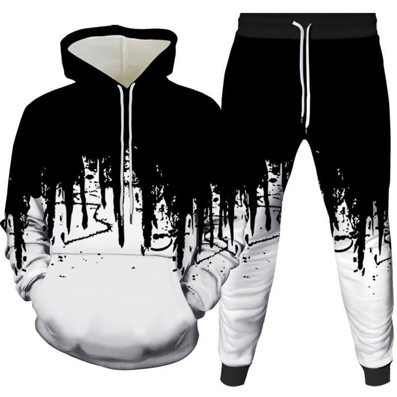 Winter Clothing Pants - Mürekkep Boyama 3D Baskılı Kapüşonlu Pantolon